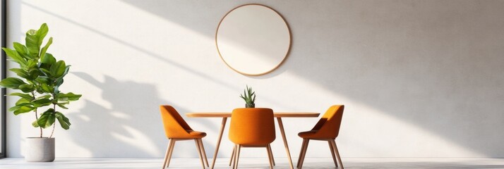 Aufkleber - Scandinavian Modern Workspace Collaborative Meeting Zone with Glass Accent Walls and Orange Chairs - Innovative Corporate Environment Design for Enhanced Team Productivity