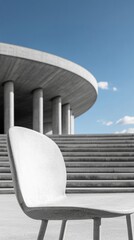 Poster - Modernist Urban Chair Design Concrete Seating with Architectural Columns in Open Air - Business Environment Decor and Contemporary Urban Setting Content