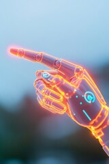 Leinwandbilder - Neon-Futuristic Robotic Hand Interface Transparent Cybernetic Aesthetic with Holographic Connectivity - Industry 4.0 Automation and Smart Manufacturing Advancements