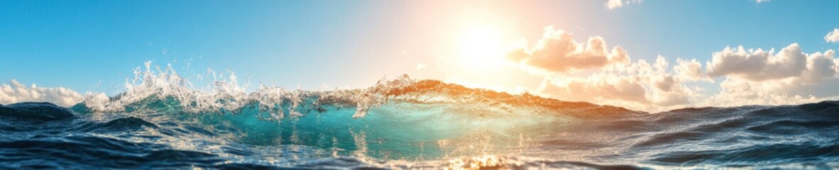 Poster - Oceanic Gradient Aesthetic Sunlit Wave Textures Capturing Natures Power for Modern Environmental Insights and Eco-Friendly Media Campaigns