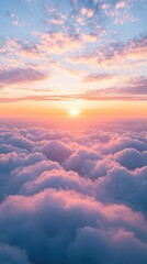 Wall Mural - earth day concept, tranquil sunrise over soft pink and blue clouds in a serene sky landscape