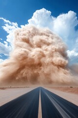 Poster - Modern Aerial Dynamics Sweeping Dust Storm Over Rural Roadway Climate Visualization for Environmental Research and Disaster Preparedness Solutions