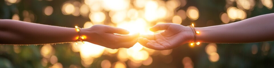 Aufkleber - Warm Sunlit Connection Hands Reaching Out in Natural Glow - Inclusive Community Healing Imagery for Health and Wellness Marketing