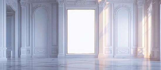 Fototapete - Elegant Minimalist Interior with Luxurious White Decor and Spacious Frame for Text Display in a Serene Ambience