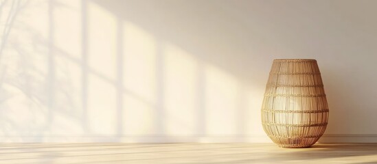 Fototapete - Minimalist Interior with Wicker Lamp and Natural Light Creating an Inviting Space for Text and Design Elements