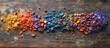 © DigitalDruid - Vibrant array of multi colored pigments artfully arranged on a rustic wooden table showcasing harmony in color and texture