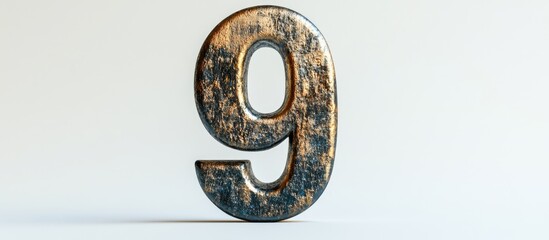 Metallic Number Nine with Textured Finish Isolated on White Background Ideal for Custom Text or Branding Applications