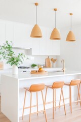 Aufkleber - Scandinavian-Inspired Kitchen Design Sleek White Cabinetry and Integrated Appliances Featuring Marble Countertops and Pendant Lighting - Modern Renovation for Functional Elegance and Home Improvement