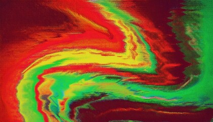 Poster - abstract digital swirl pattern with vibrant red, green, yellow colors, creating a hypnotic wave like effect
