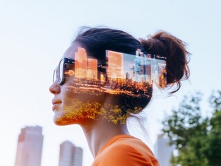 Aufkleber - Urban Wellness Synergy AI-Driven Fitness Tracker with Futuristic Cityscape Wearable Tech for Active Lifestyle and Health Advancement