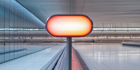 Poster - Futuristic Minimalism Neon Oval Sign in Sleek Stadium Interior - Upscale Design and Digital Fan Experience in Modern Sports Architecture