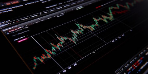 Aufkleber - Dynamic Candlestick Chart on Sleek Digital Interface Advanced Market Data Visualization for Cryptocurrency Insights and Financial Analysis in Tech-Savvy Business Environments