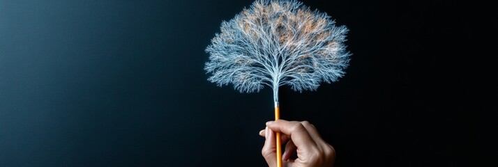 Poster - Minimalist Creative Workspace Hand-Drawn Delicate Tree Branch Pattern on Dark Canvas - Artistic Inspiration for Modern Visual Design in Innovative Business Settings