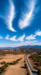 Aufkleber - Aerial Serenity in Renewable Energy Rural Landscape with Solar Panels and Wind Turbines - Sustainable Infrastructure Visuals for Clean Tech Marketing and Green Energy Advocacy