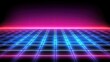 © DZIKRA  - Retro neon grid floor, vibrant pink and blue glow, futuristic background, digital art