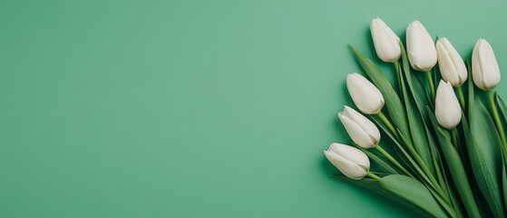 Aufkleber - Minimalist Floral Graphics Linear Tulip Arrangement on Pastel Green - Contemporary Design Content and Seasonal Marketing for Floral Retail and Event Planning