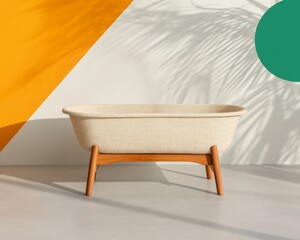 Poster - Mid-Century Modern Bathroom Textured Freestanding Tub and Geometric Decor in Daylight - Luxury Interior Design and Wellness Space for Renovation Industry