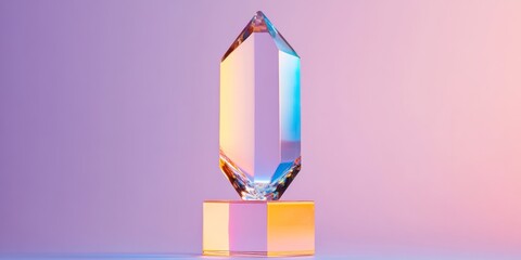 Aufkleber - Geometric Crystal Trophy Display Faceted Glass on Reflective Base - Excellence in Corporate Recognition and Modern Achievement Aesthetic