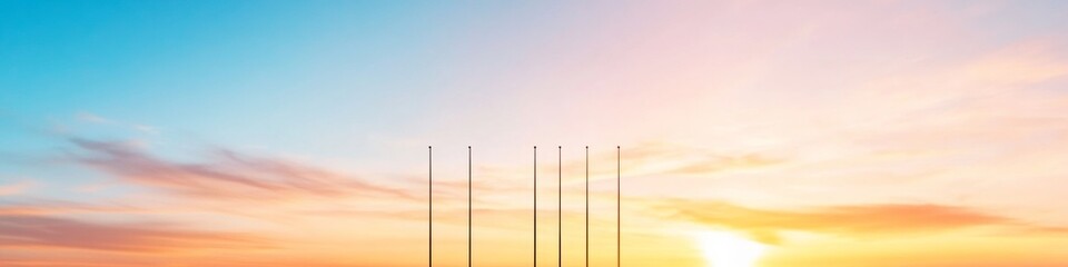 Aufkleber - Sunset Diplomacy Ceremonial Display of International Flags on Polished Poles - Global Unity Concept for Political Strategy and Cross-Cultural Engagement
