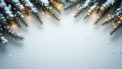 Wall Mural - Snow covered pine branches with lights and berries