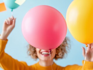 Poster - Playful Office Decor Team Bonding with Colorful Balloons and Sticky Notes - Corporate Wellness Strategy for Stress Relief and Creative Engagement in Modern Workspaces