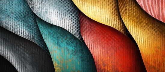 Wall Mural - Colorful abstract painted metal surface with wavy texture highlighting vibrant hues and intricate patterns. Perfect for artistic design projects.