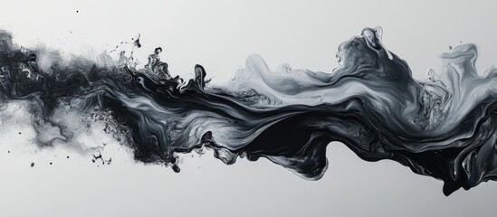 Wall Mural - Abstract black and white paint pour swirling texture flowing across a minimalist background for artistic and design applications