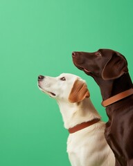 Aufkleber - Modern Pet Harmony Minimalist Canine Duo Against Green Backdrop - Contemporary Animal Care Campaign for Inclusive Pet Community Engagement