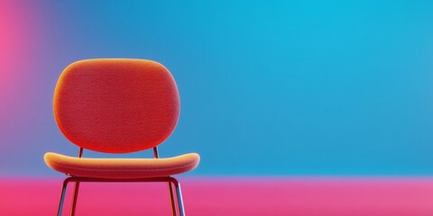Aufkleber - Vibrant Retro Seating Iconic Red Fabric Chair on Gradient Backdrop - Mid-Century Modern Content and Creative Workspace Design Inspiration