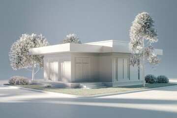 Poster - Modern minimalist single-story house design with landscaping.