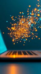 Leinwandbilder - AI-Enhanced Learning Display Futuristic Holographic Interface with Interconnected Data Over Laptop - Innovative EdTech Solutions and Virtual Education Enhancement