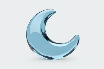 Poster - A crescent moon shaped object made of translucent blue glass, sleek and modern.