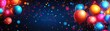 © DZIKRA  - Colorful balloons float, confetti falls, dark background; celebration banner