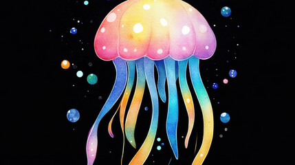 Wall Mural - Under the sea, A vibrant, highly detailed 3D rendering of a glowing jelly, perfect for creative projects and stock image needs.