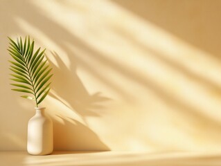 Aufkleber - Organic Minimalism Geometric Palm Leaf Patterns and Soft Shadows on Beige Surface Contemporary Botanical Decor and Design for Sustainable Interiors