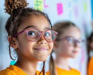Aufkleber - Collaborative Learning Hub Diverse Students Engaged with Educational Math Challenges on Colorful Wall - Modern Classroom Dynamics for Interactive K-12 Education