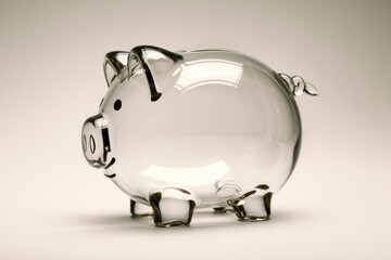 Aufkleber - A transparent glass piggy bank, empty and ready to be filled with savings.