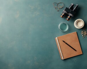 Leinwandbilder - Matte Green Science Workspace Modern Digital Microscope Setup with Minimalist Notebooks on Steel - Research Content, Professional Lab Design and Analytical Precision