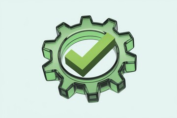 Poster - Green gear with checkmark symbolizes efficient, completed tasks and successful process optimization.