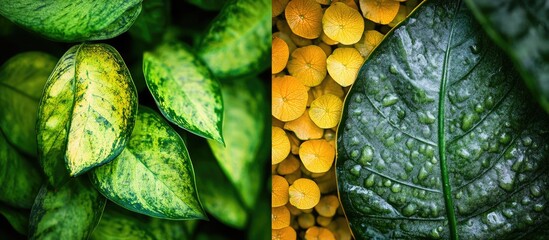 Wall Mural - Leaf Patterns of Dieffenbachia and Aglaonema Varieties Showcasing Vibrant Green and Unique Texture in Indonesian Flora