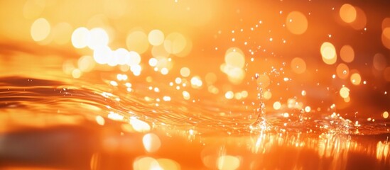 Poster - Rippling water surface illuminated by vibrant orange rays and sparkling bubbles creating a serene and warm ambiance.