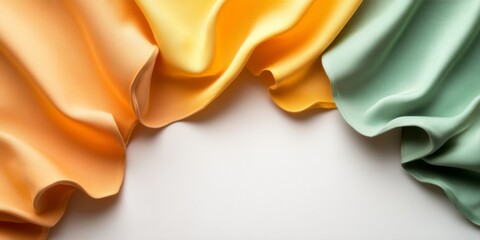 Aufkleber - Dynamic Undulating Ribbons Bold Fabric Textures in Green and Orange for Modern Art Installations and Interior Design - Elevates Commercial Spaces with Abstract Fluidity and Depth