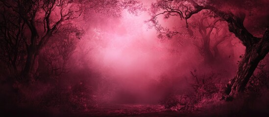 Poster - Mysterious Pink Fantasy Landscape with Flames and Room for Text Overlay