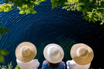 Poster - Sustainable Family Living Natural Water Ripple Imagery with Green Foliage for Eco-Friendly Lifestyle Marketing and Environmental Awareness Campaigns