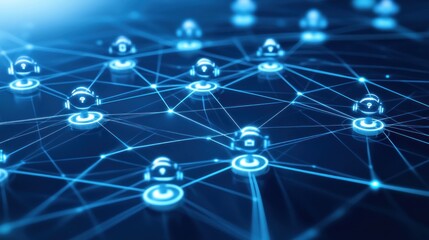 Poster - Abstract Network Connection with Glowing Nodes and Lines in Blue Tone