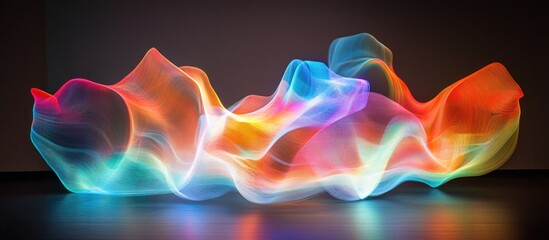 Fototapete - Colorful abstract light trails resembling freezelight art in a dark background creating a dynamic and vibrant visual experience.