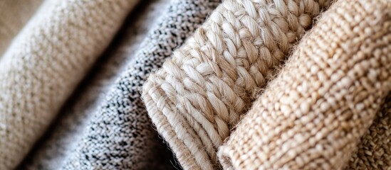 Poster - Textured woven rattan fabrics in neutral tones showcasing intricate patterns and natural fibers for interior design and upholstery concepts
