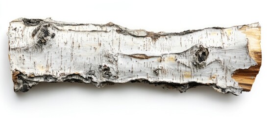 Poster - Natural birch tree bark on a white background showcasing unique textures and patterns ideal for design and nature-themed projects
