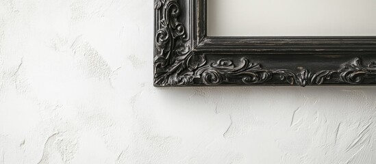 Poster - Vintage Black Oak Picture Frame Against Textured White Wall Background Decor Accent