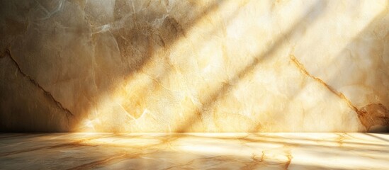 Poster - Elegant polished marble wall with dusty texture and subtle light beams creating a warm, inviting atmosphere for interior design settings.